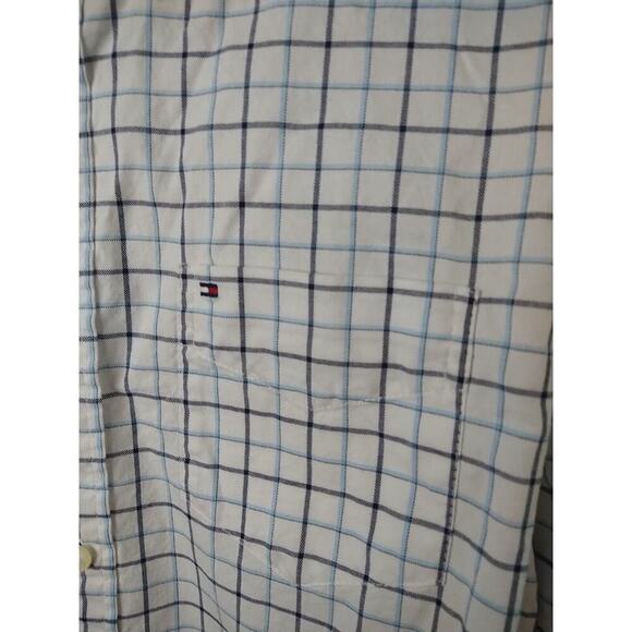 Tommy Hilfiger White Blue Windowpane Long Sleeve Custom Fit Button Shirt. Size M - Picture 3 of 8